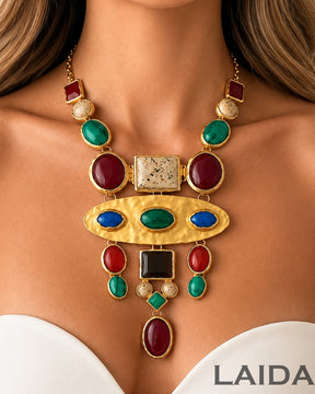 Multicolor Retro Gemstone Statement Necklace