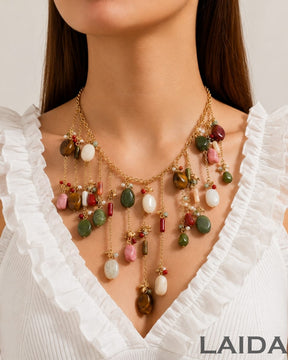 Multi- Layered Resin Bead Pendant Necklace