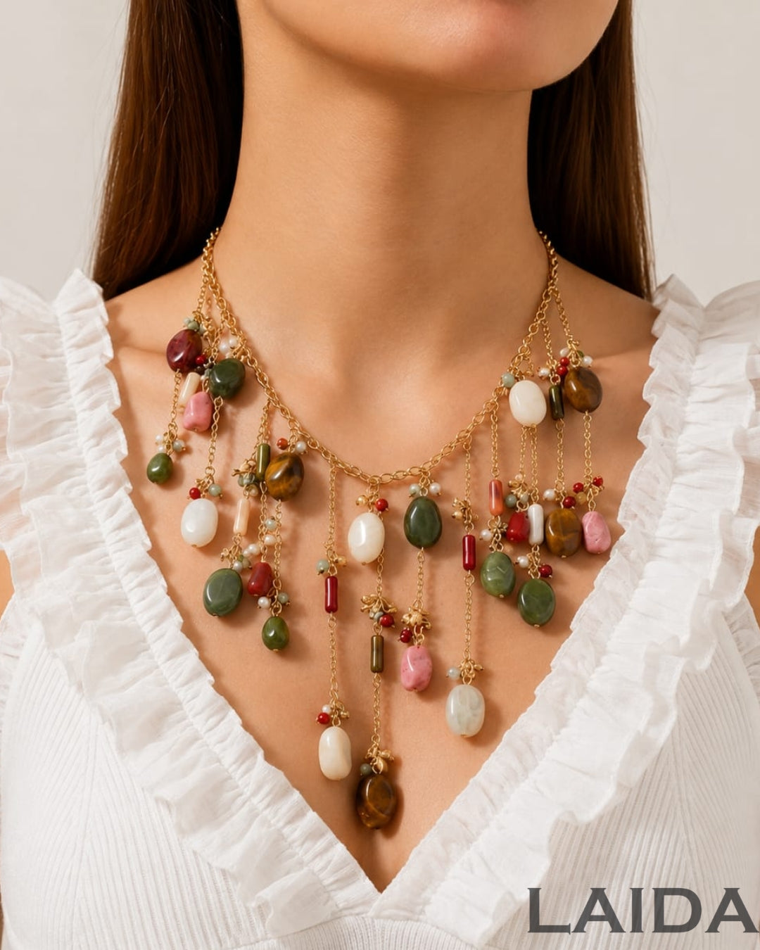 Multi- Layered Resin Bead Pendant Necklace