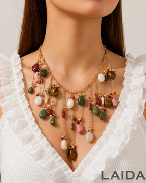 Multi- Layered Resin Bead Pendant Necklace
