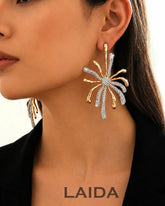 Dual Tone Crystal Flower Drop Earrings