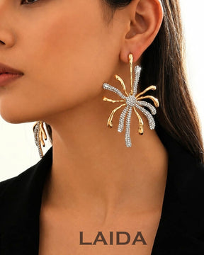 Dual Tone Crystal Flower Drop Earrings
