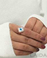 Evil Eye Flower Rose Gold Plated Finger Ring