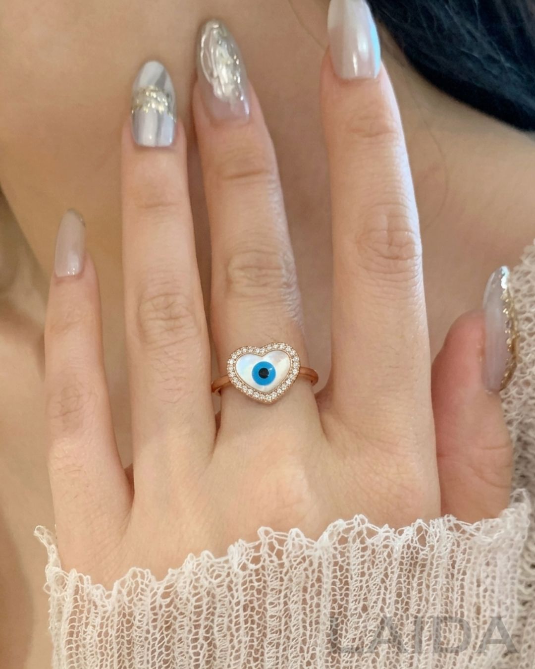 Evil Eye Heart Rose Gold Plated Finger Ring