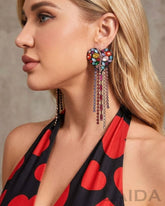 Bling Multi Love Heart Tassel Drop Earrings