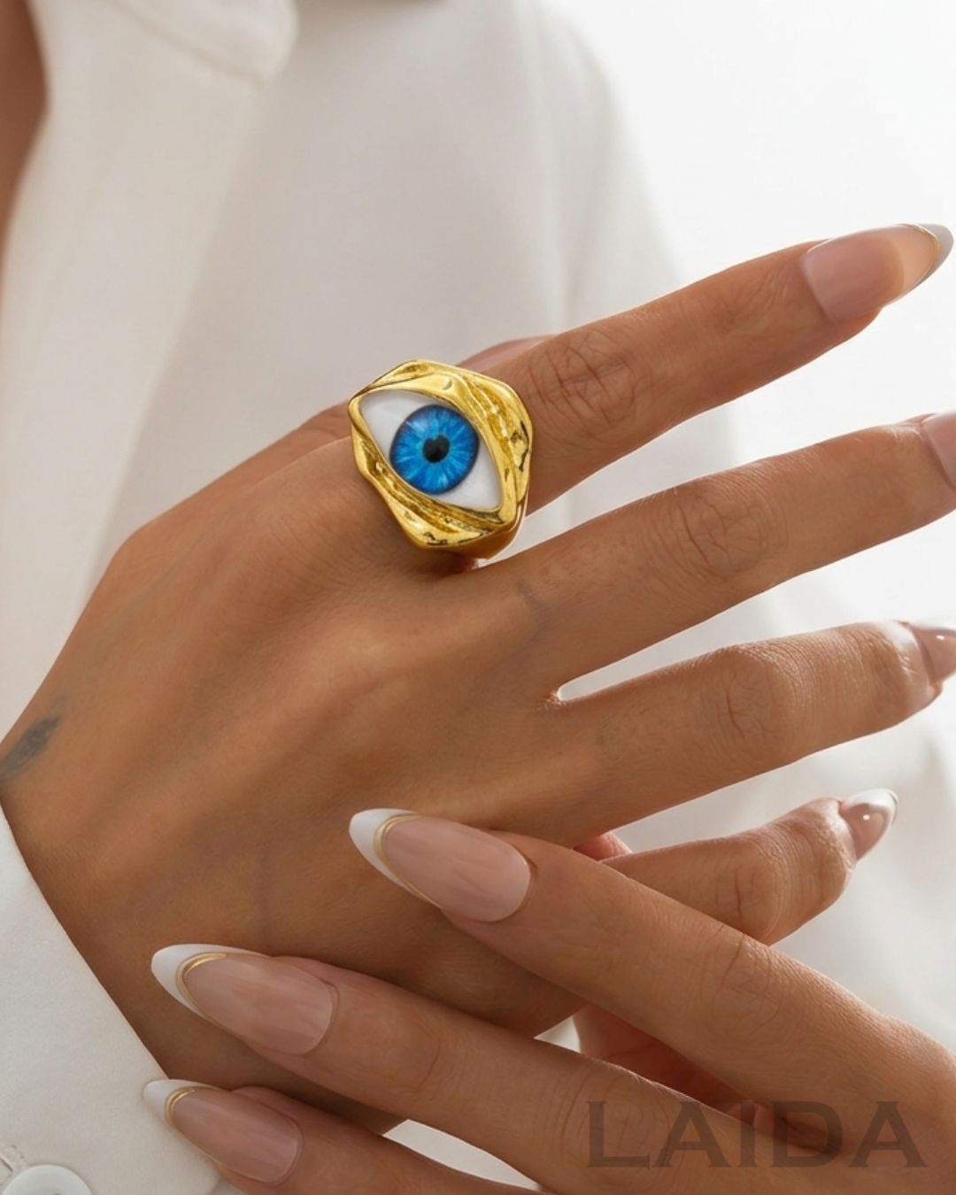 Retro Resin Blue Evil Eye Finger Ring