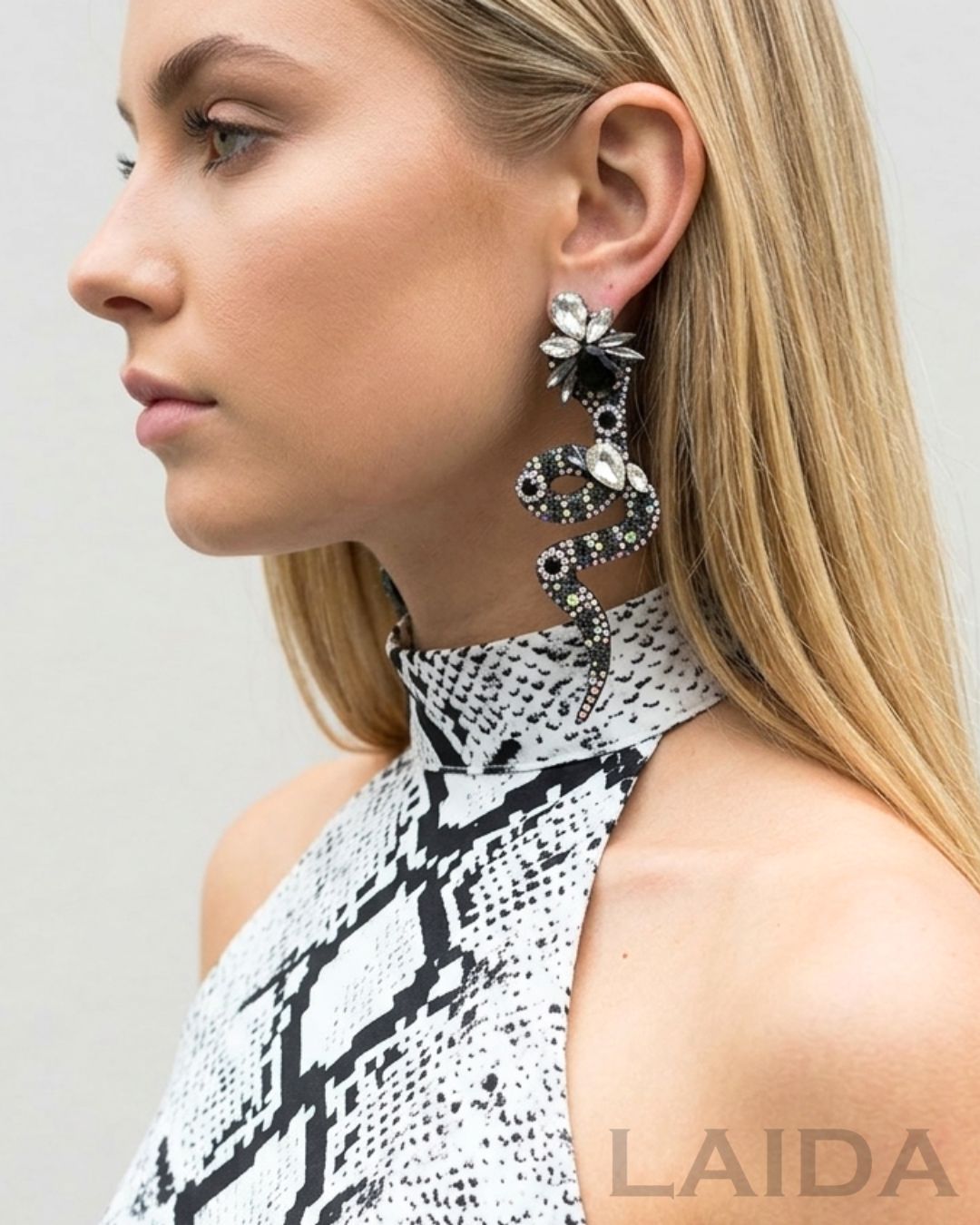 Black Rhinestone Snake Tassel Drop Earrings