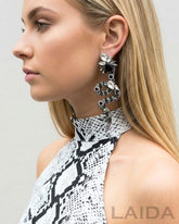 Black Rhinestone Snake Tassel Drop Earrings