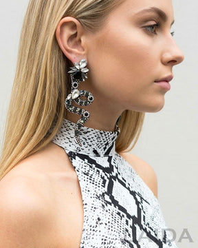 Black Rhinestone Snake Tassel Drop Earrings