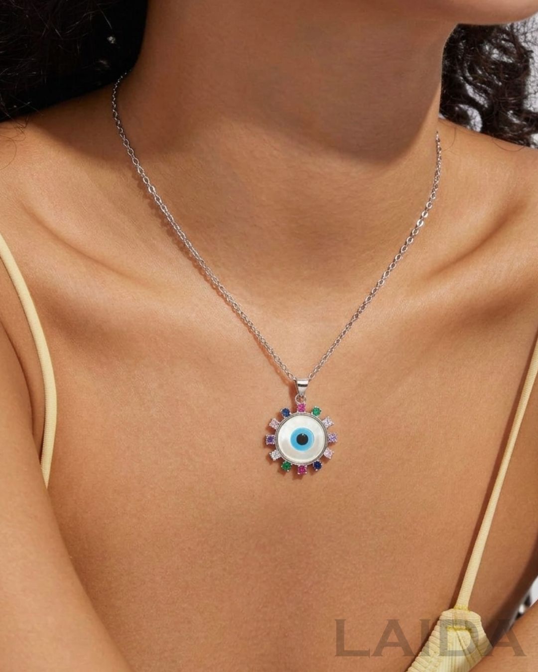Silver Plated Evil Eye Multi-colored Pendant