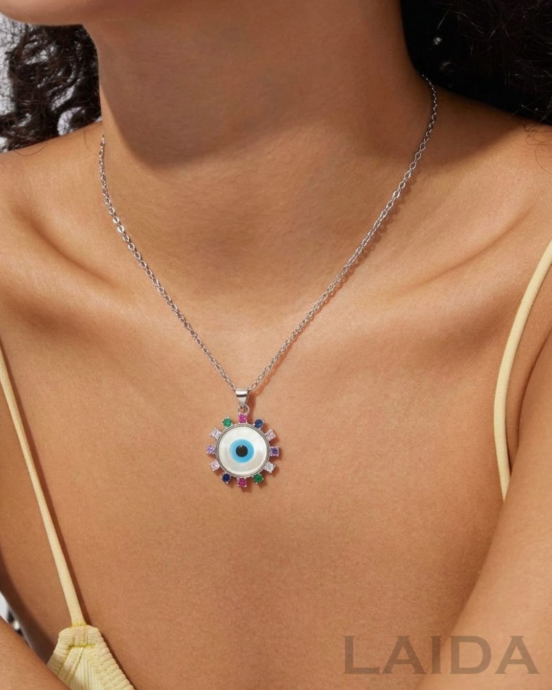Silver Plated Evil Eye Multi-colored Pendant