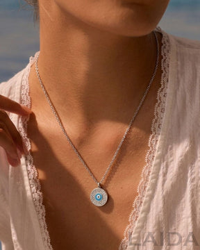 Silver Plated Blue Evil Eye Pendant