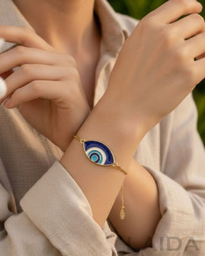 Oval Blue Evil Eye Gold Plated - Adjustable Bracelet