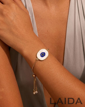 Round White Evil Eye Gold Plated - Adjustable Bracelet
