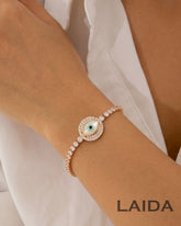 American Diamond Studded Evil Eye Gold Plated - Adjustable Bracelet