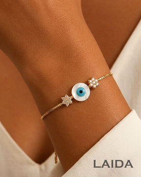 Floral Evil Eye Gold Plated - Adjustable Bracelet