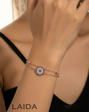 Safe Charm Blue Evil Eye Rose Gold - Adjustable Bracelet