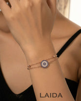 Safe Charm Blue Evil Eye Rose Gold - Adjustable Bracelet