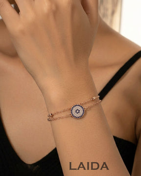 Safe Charm Blue Evil Eye Rose Gold - Adjustable Bracelet