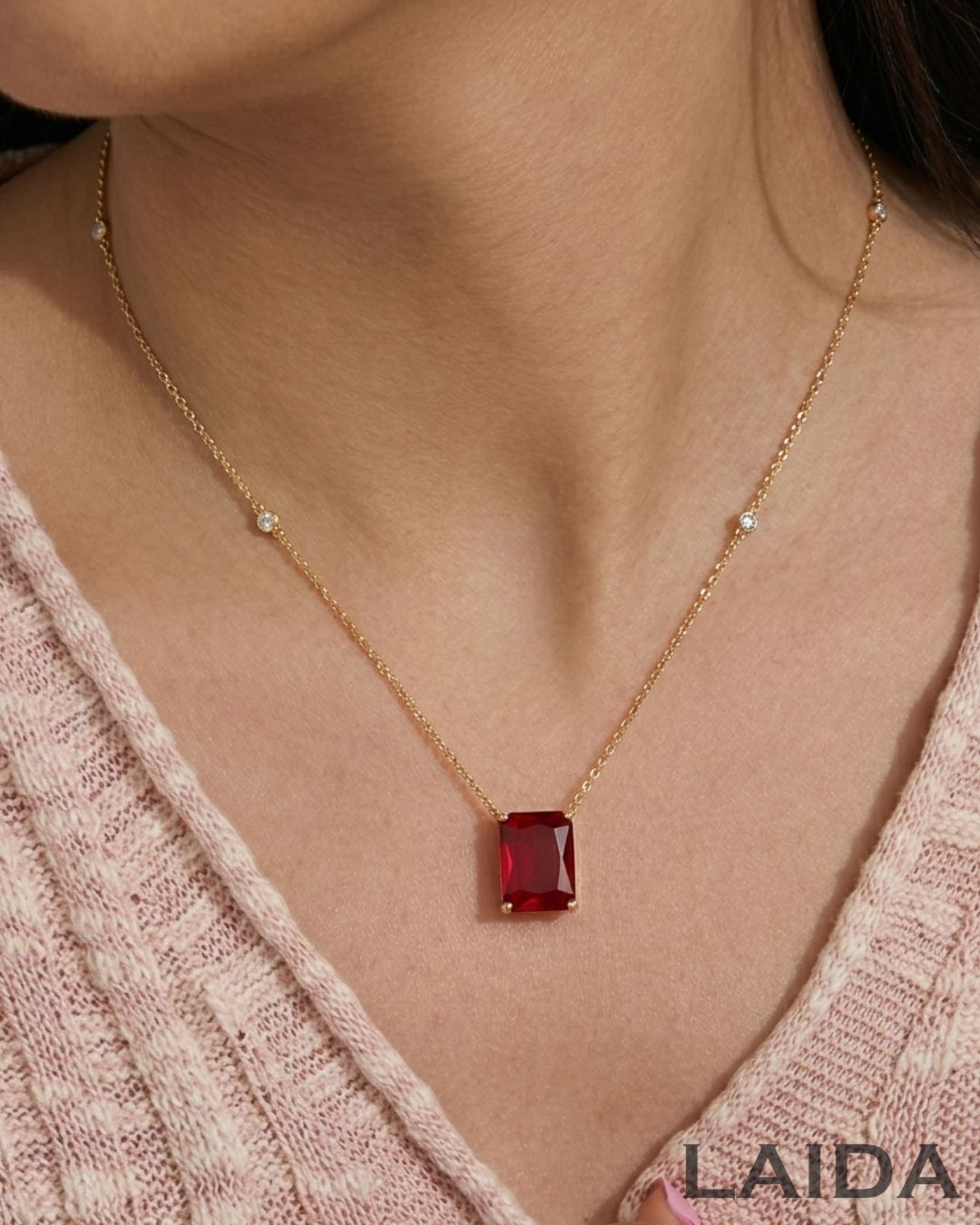 Square Maroon Stone Pendant