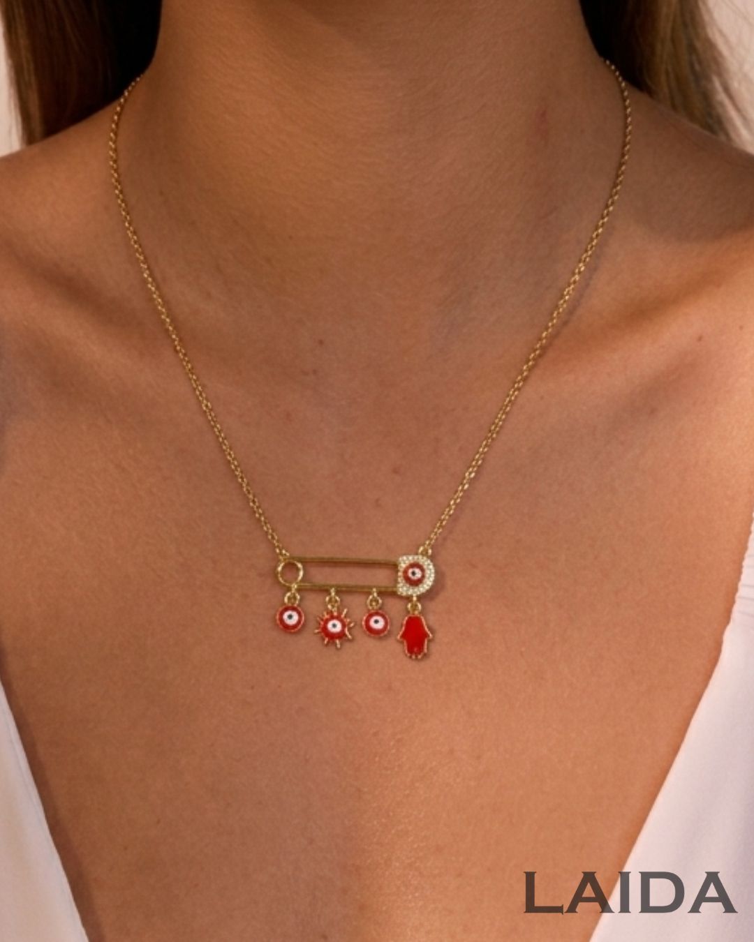 Safety Pin Hamsa Charm Pendant