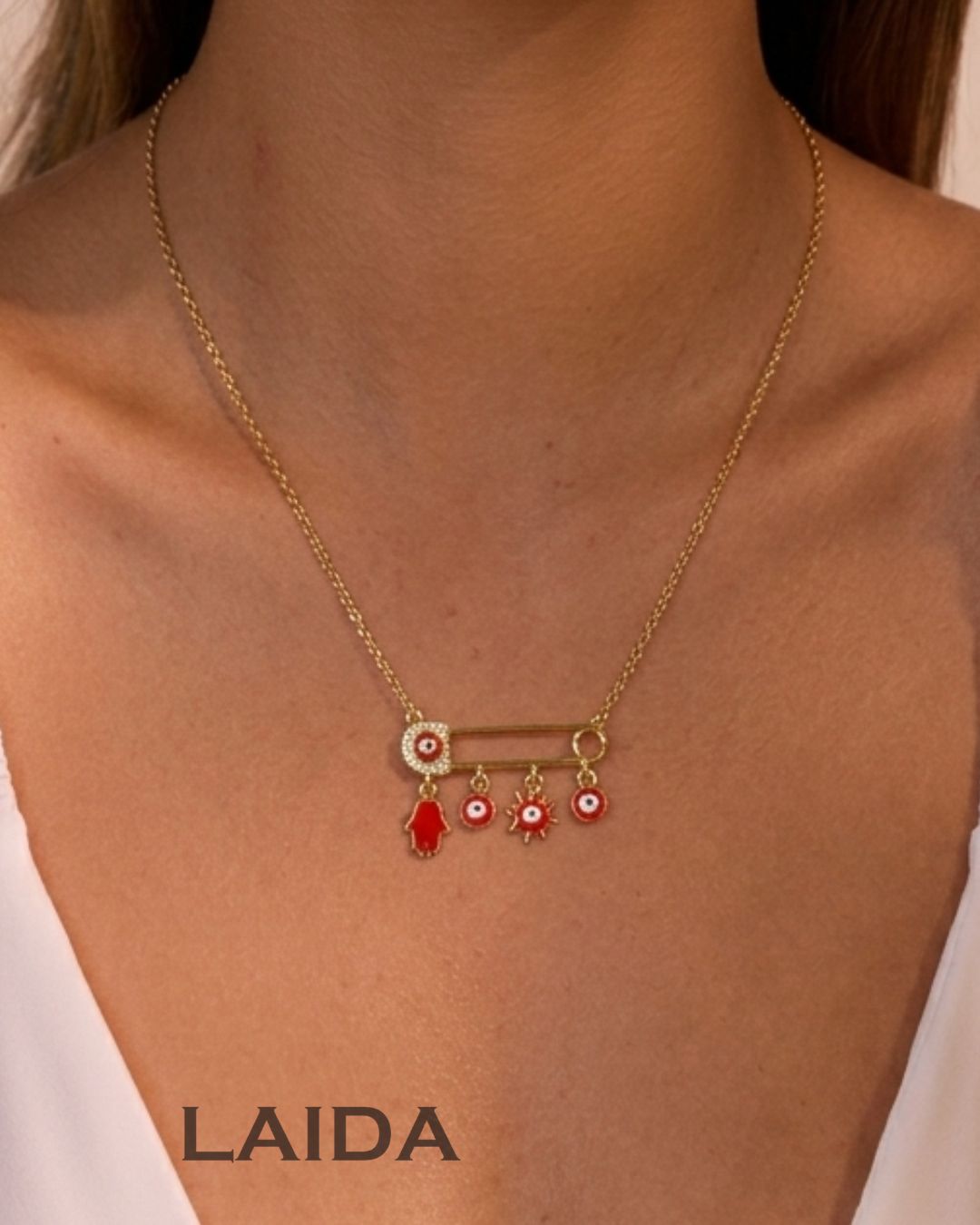 Safety Pin Hamsa Charm Pendant