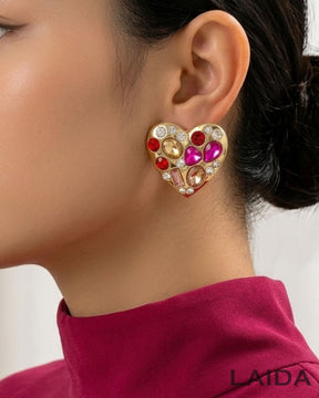 Crystal Ruby Heart Stud Earrings