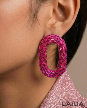 Bling Blogger Fuschia Pink Oval Earrings