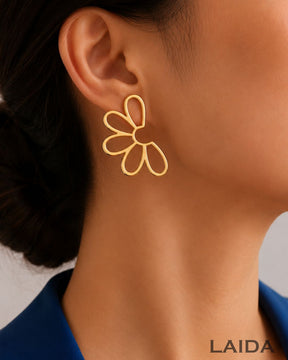 Half Floral Golden Stud Earrings