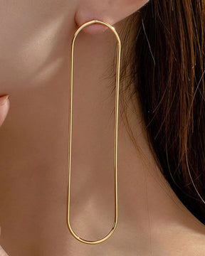 Golden Hollow Oval Long  Drop Earrings