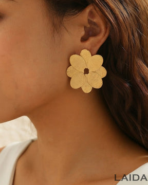 Golden Structured Floral Studs