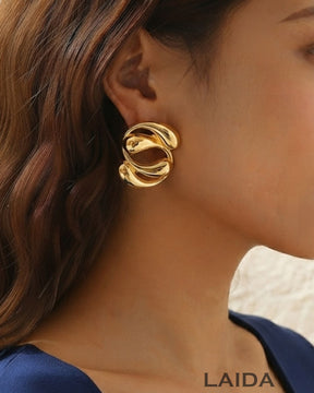 Modern Golden Circular Stud Earrings