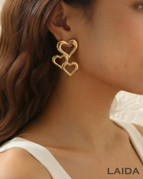 Heart Golden Drop Earrings
