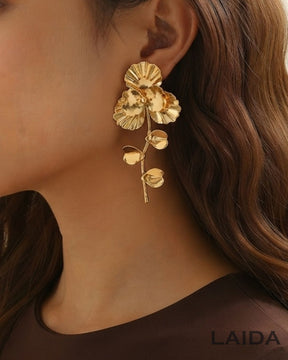 Flower Golden Metallic Earrings