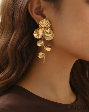 Flower Golden Metallic Earrings