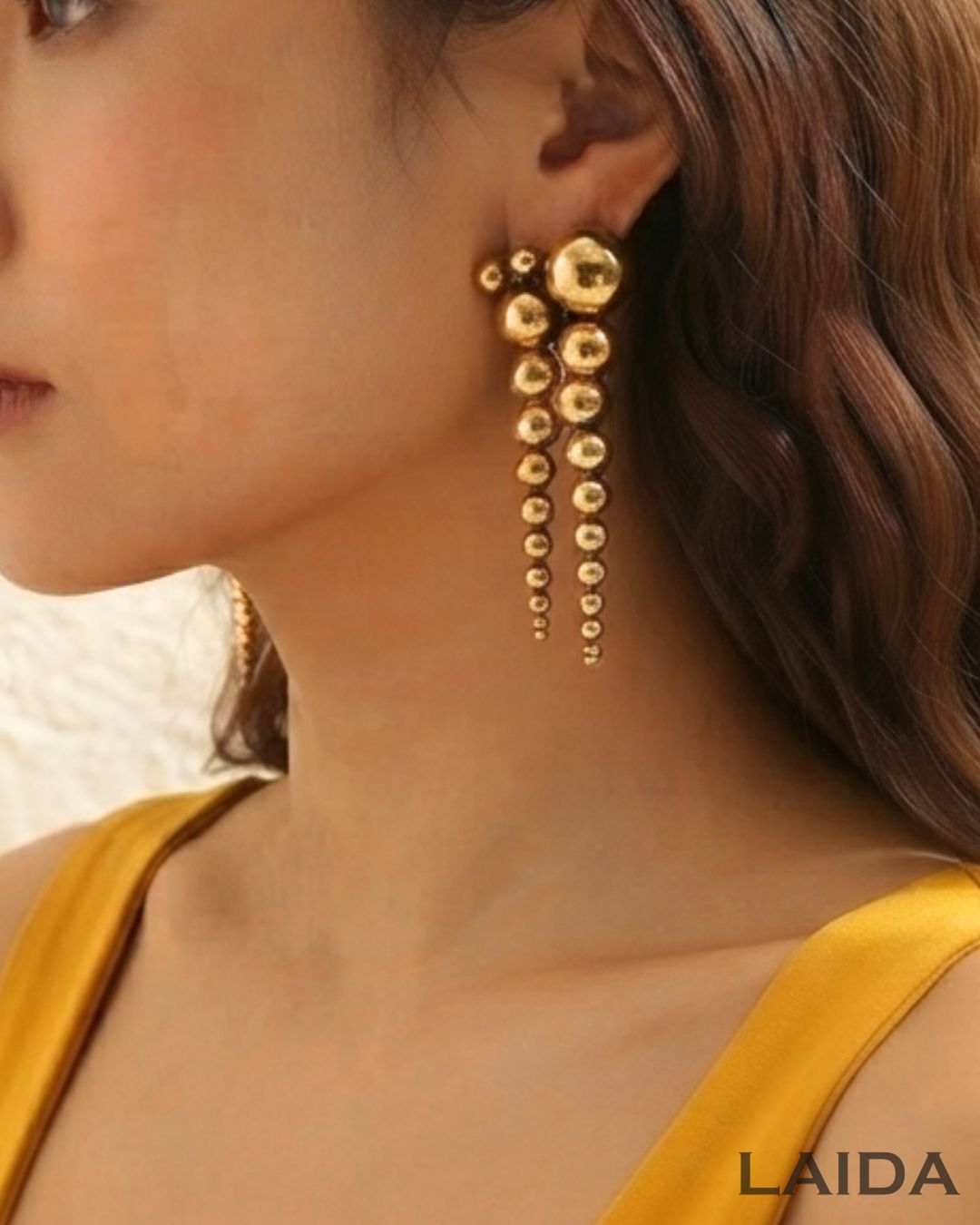 Golden Ball Bead Layered Drop Earrings