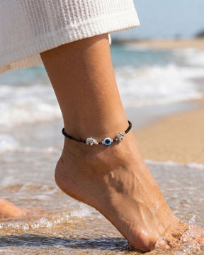 LAIDA Set of 2 German Silver Silver-Plated Oxidised Evil Eye Anklet
