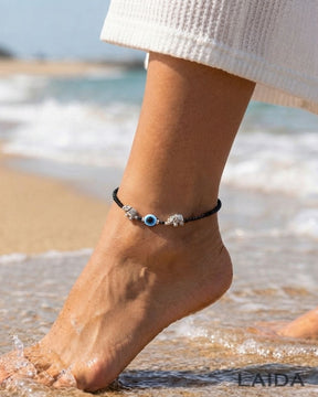 LAIDA Set of 2 German Silver Silver-Plated Oxidised Evil Eye Anklet