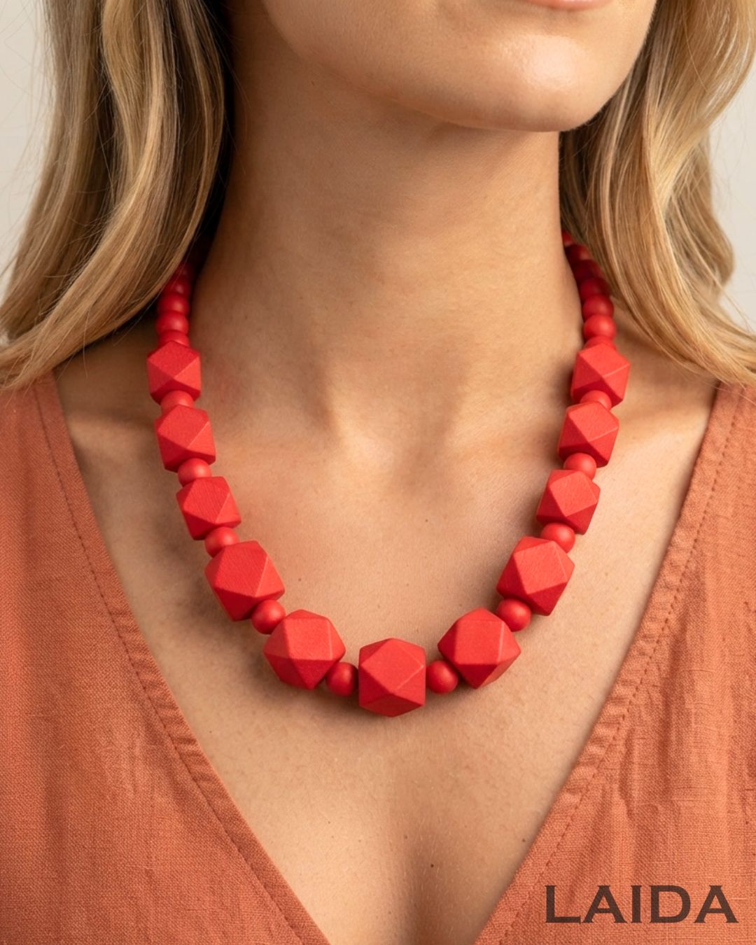 Red Wooden Statement Necklace