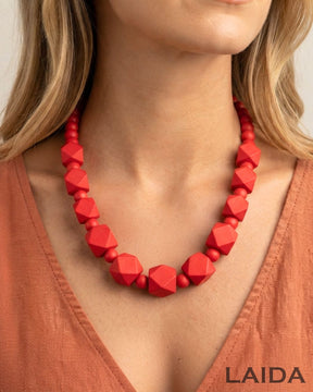 Red Wooden Statement Necklace