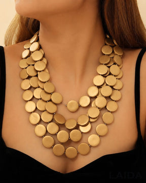 Golden Multi Layered Wooden Charm Necklace