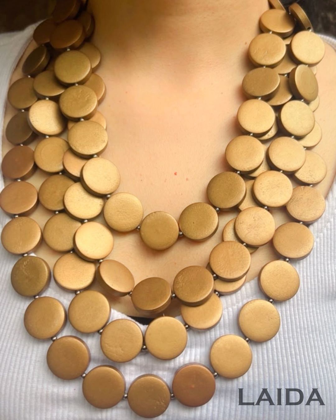 Golden Multi Layered Wooden Charm Necklace
