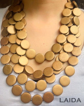 Golden Multi Layered Wooden Charm Necklace