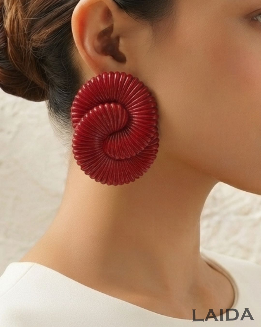 Maroon Twisted Ripple Drop Earrings