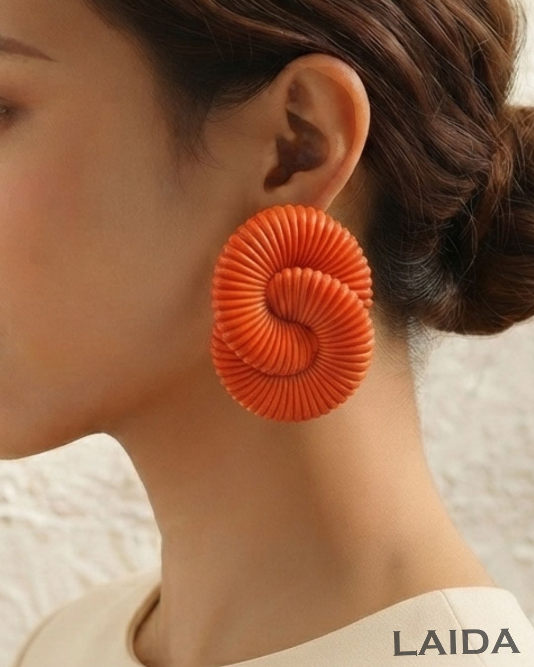 Orange Twisted Ripple Drop Earrings