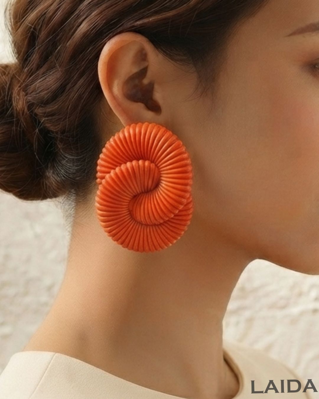 Orange Twisted Ripple Drop Earrings