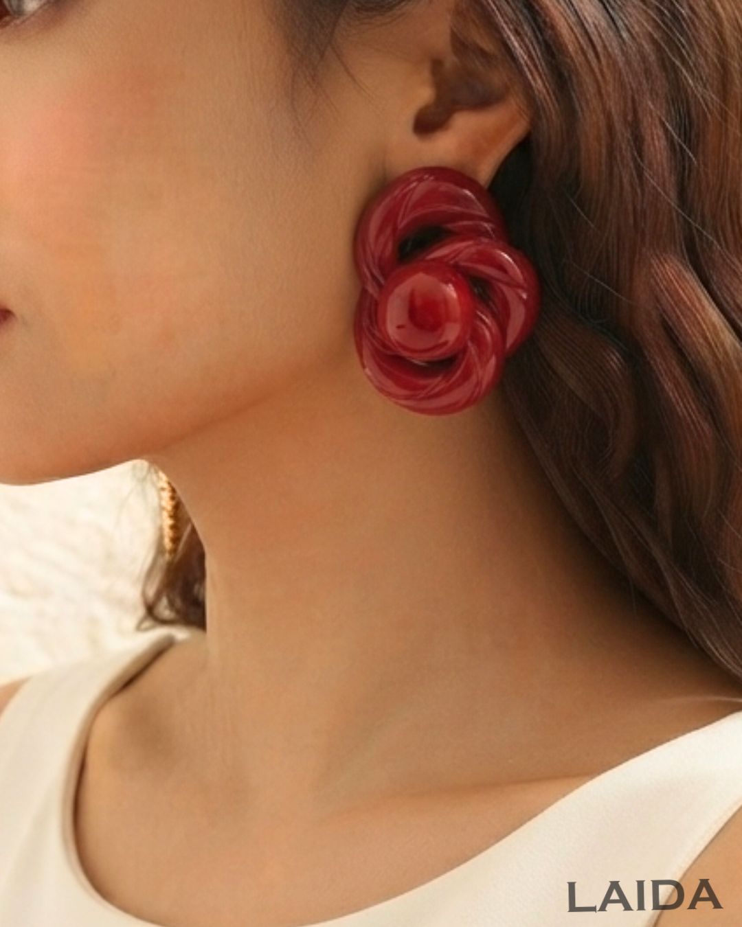 Red Twist Knot Retro Stud Earrings
