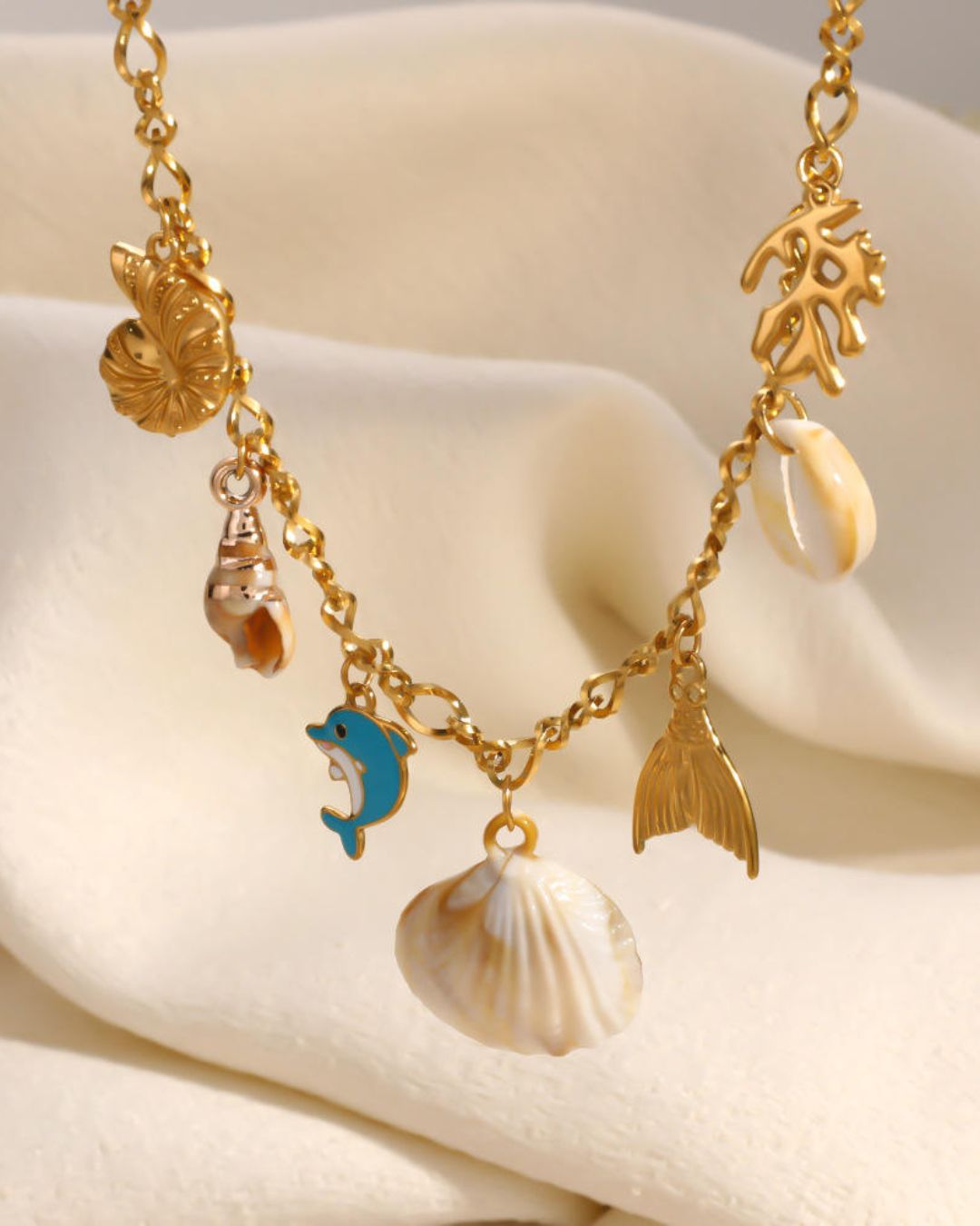 Ocean Beach Dolphin Charm Pendant Necklace