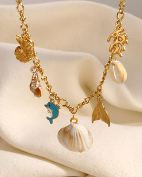 Ocean Beach Dolphin Charm Pendant Necklace