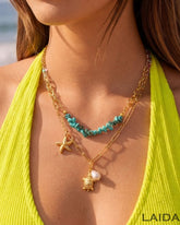 Turtel Blue Sapphire Double Layer Charm Pendant Necklace